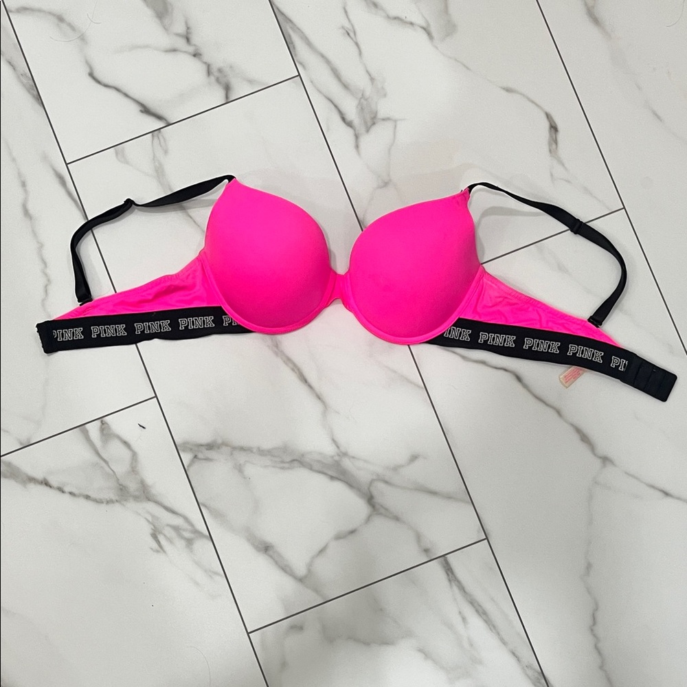 Victoria's Secret Neon Pink Bra with Black Accents